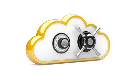 Security concept  Combination lock and cloud  3D image on whiteの写真素材