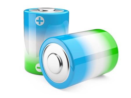 3d image of green and blue eco battery backgroundの写真素材