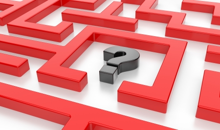 3D Maze with question sign on a white backgroundの写真素材