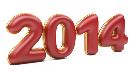 3D 2014 year red figures with golden edging isolated on a white 