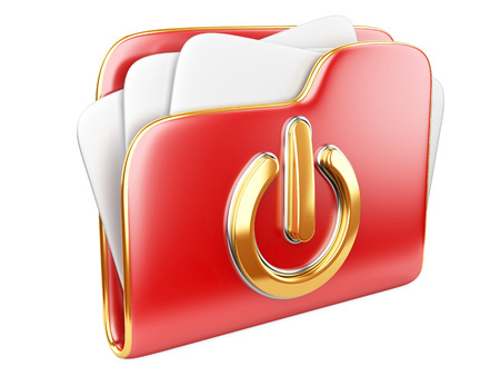 red folder with power button.  concept of starting a new beginning in business life.