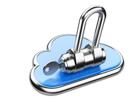 Cloud with key on white Cloud computing security concept. Isolated 3D imageの写真素材