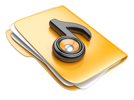 Folder and black note with speaker. Audio concept isolated on a white backgroundの写真素材