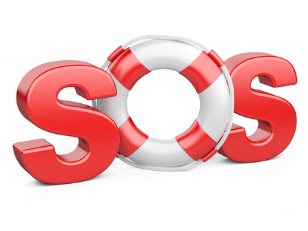 SOS symbol with lifebelt isolated on a white background.の写真素材