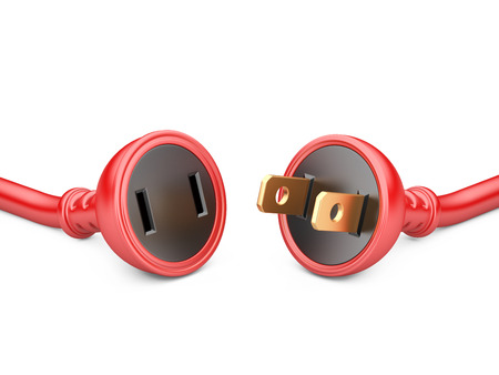 energy concept. red electric plug and outlet isolated on a white background