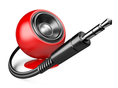 3,5 mm audio plug and red speaker. Illustration isolated on a white background.