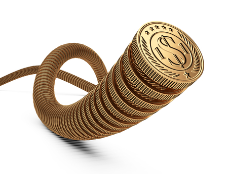 Gold coins one by one. The money concept of cash flow. 3d illustration isolated on a white background.の写真素材