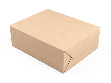 Box wrapped in recycled paper. Parcel or gift. 3d illustration isolated on a white background.の写真素材