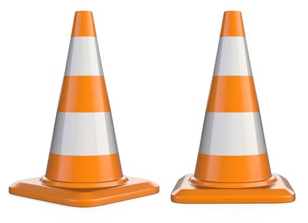 Traffic cones. Road sign. 3d illustration isolated over white background.の写真素材