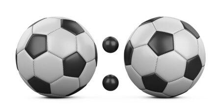 Soccer match score 0:0 from two soccer balls. 3d illustration isolated on a white background.の写真素材