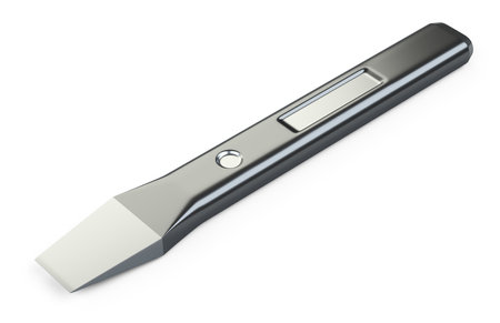 Black steel chisel for cutting metal. 3d illustration isolated on a white background.の写真素材