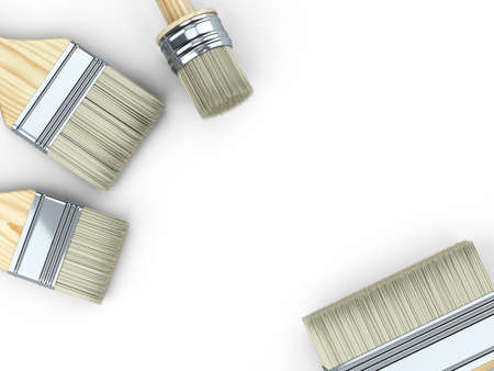 A set of new repair brushes with wooden handles. 3d illustration isolated on white background.の写真素材