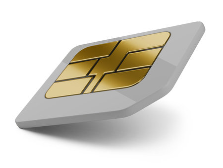 SIM card for mobile phone. Design template. 3D illustration isolated on white background.の写真素材