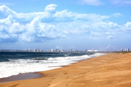 view of Durban City skyline from La Lucia beach Durban South Africaの写真素材
