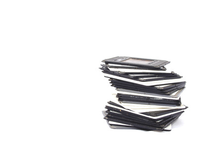 pile of photographic slides with black and white plastic bordersの写真素材