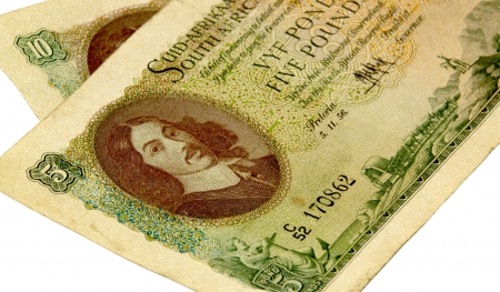 historic vintage Union of Colonial South Africa Bank Five and ten pound bank notesの写真素材