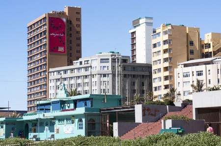 DURBAN, SOUTH AFRICA - FEBRUARY 8, 2014 : View from Addington Beach of Residential complexes on beachfront on Durbans Golden Mile in Durban South Africaのeditorial素材