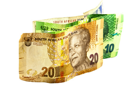 south african banknotes in denominations of 10, 20 and 100の写真素材