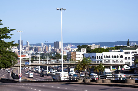 DURBAN, SOUTH AFRICA - DECEMBER 4, 2014: Many vehicles enter and leave central business district along Western Freeway in Durban, South Africaのeditorial素材