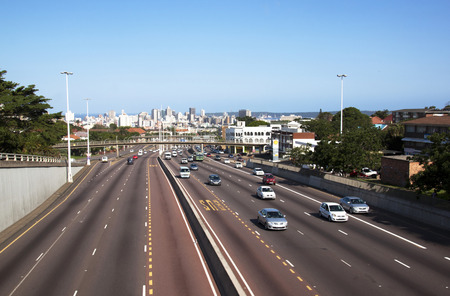 DURBAN, SOUTH AFRICA - DECEMBER 4, 2014: Many vehicles enter and leave central business district along Western Freeway in Durban, South Africaのeditorial素材