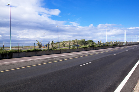 Empty beachfront highway heading into Durban, South Africaの写真素材