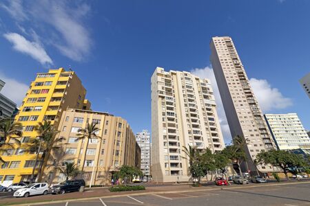 DURBAN, SOUTH AFRICA - MARCH 12 , 2018: Quiet early morning parking bays against blue cloudy Durban...
