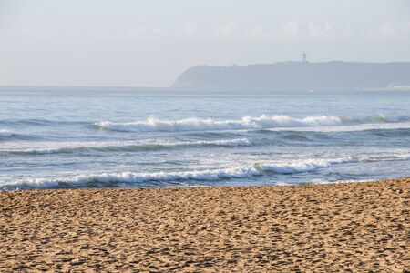 Durban's coastline with Bluff at harbour entrance in backgroundの写真素材