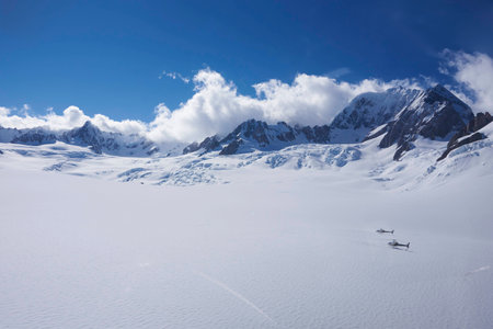 Snow Landing Stretch of the Mountainsの写真素材