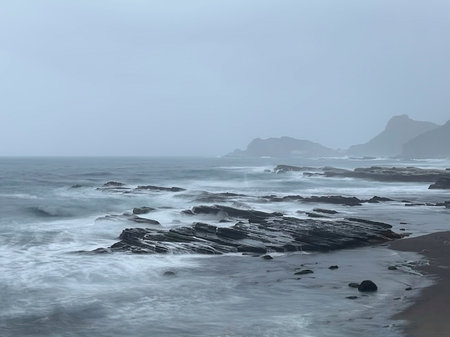 Beautiful seascape of the sea in a foggy day