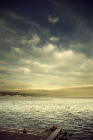 A vintage looking shot of Rijeka, Croatia in the distanceの写真素材