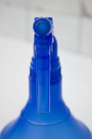 blue solution sprayer in the laboratory facing youの写真素材