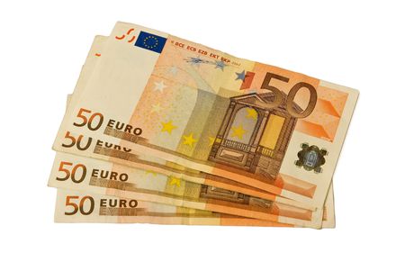 50 euro old bills stacked and isolatedの写真素材