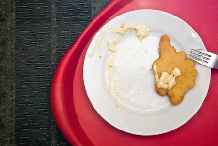 fried chicken piece on a plate served with mayonnaiseの写真素材