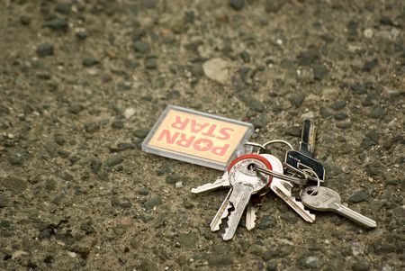 lost bunch of keys on the roadの写真素材