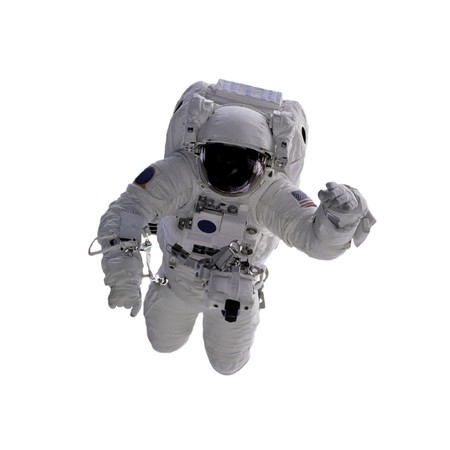 Flying astronaut on a white backgroundの写真素材