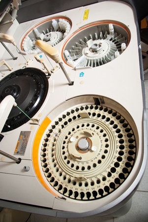 modern robotical machine for centrifuge blood and urine testing top view