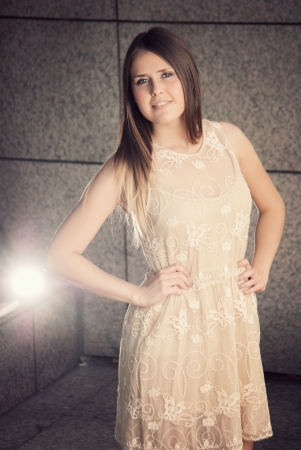 pretty young fashion model posing on locationの写真素材