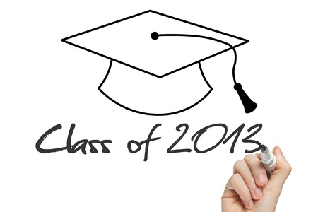 Conceptual Class of 2013 statement written on whiteboard and graduation cap