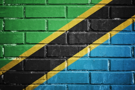 Tanzania flag on the brick wallの写真素材