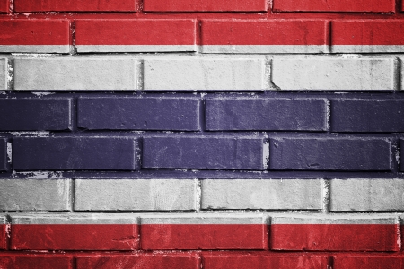 Thailand flag on the brick wallの写真素材