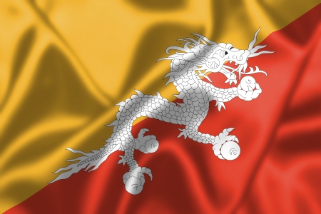 Bhutan flag blowing in the wind. Background texture.の写真素材