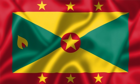 Grenada flag blowing in the wind. Background texture.の写真素材