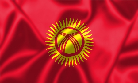 Kyrgyzstan flag blowing in the wind. Background texture.の写真素材