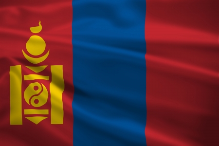 Mongolia flag blowing in the wind. Background texture.の写真素材