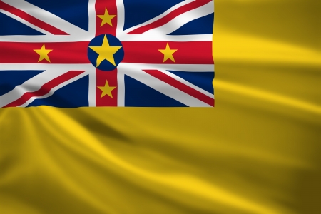 Niue flag blowing in the wind. Background texture.の写真素材