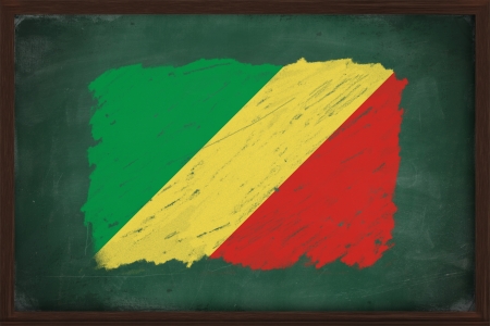Congo flag painted with color chalk on old blackboardの写真素材