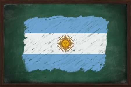 Argentina flag painted with color chalk on old blackboardの写真素材