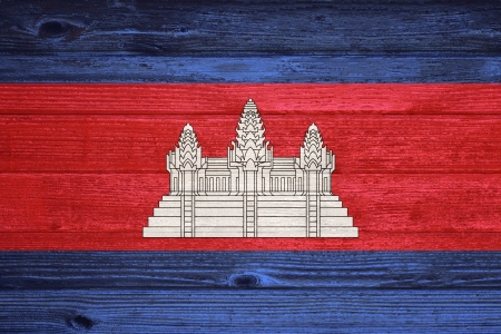 Cambodia Flag painted on old wood plank backgroundの写真素材