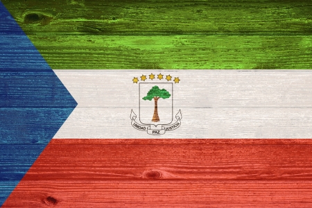 Equatorial Guinea Flag painted on old wood plank backgroundの写真素材