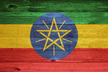 Ethiopia Flag painted on old wood plank backgroundの写真素材